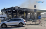 Спалена АЗС після влучання російського дрона і авто
