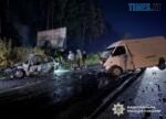 місце ДТП: потрощений мікроавтобус та згорілий від удару легковик